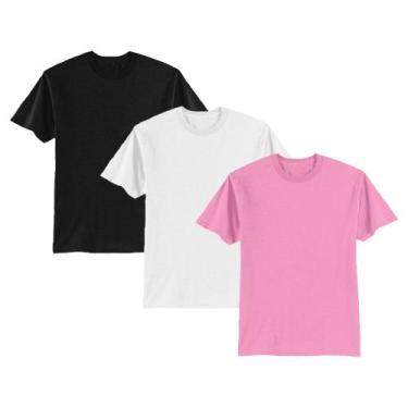 Imagem de Kit 3 Camiseta Masculina Lisa Algodão Básica - Basic Fashion, G, Rosa/