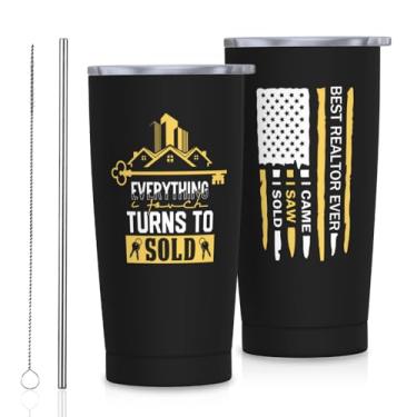 Imagem de Vagaus Presentes de corretor de imóveis para homens, copo de aço inoxidável de 590 ml, copo de viagem, caneca de café de agente imobiliário, presente de agente imobiliário, ideias de presentes para