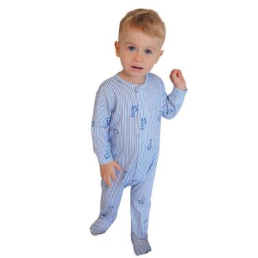 Imagem de Macacão Magnético Listra Azul com girafinhas - Recém nascido
