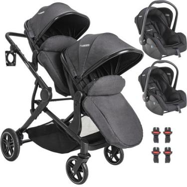 Imagem de Carrinho Moises Gemeos com 2 Bebe Conforto Kiddo Pair Grafite