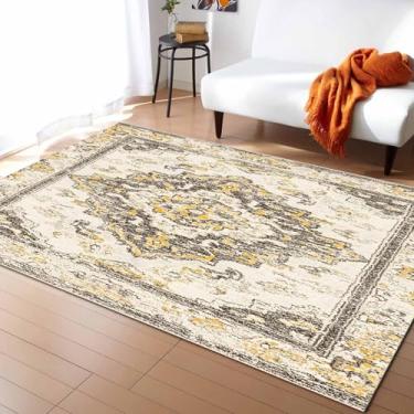 Imagem de Tapete de área interna para sala de estar, tapete antiderrapante com textura abstrata tribal boêmia, retrô, marrom, fazenda, macio, confortável, para quarto de bebê, 91 x 152 cm