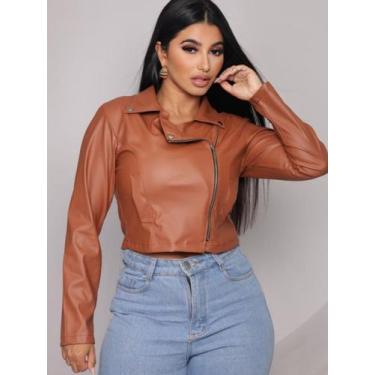 Imagem de Jaqueta Estilosa de material sintético Feminina Ziper Inverno Elegante