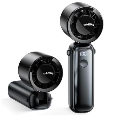 Imagem de Ventilador turbo portátil portátil, ventilador recarregável de 5000 mAh com 6 velocidades, ventilador dobrável de pescoço/mesa com visor digital, pequenos ventiladores de bolso com tecnologia Air
