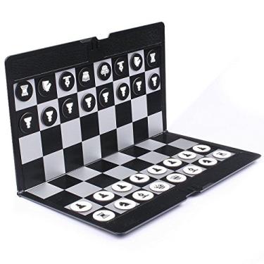 Imagem de Mini conjunto de xadrez magnético dobrável portátil carteira de bolso jogos de tabuleiro de xadrez