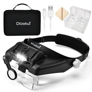 Imagem de Dilzekui Lupa com luz de 1 x a 14 x, lupa recarregável, suporte de cabeça, lupa de fone de ouvido com lente destacável, lupa para faixa de cabeça para trabalho próximo e artesanato de joalheiros