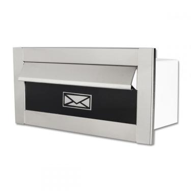 Imagem de Caixa De Correio Carta Frente Em Inox Escovada Com Tarja Preta 14 Cm Profundidade