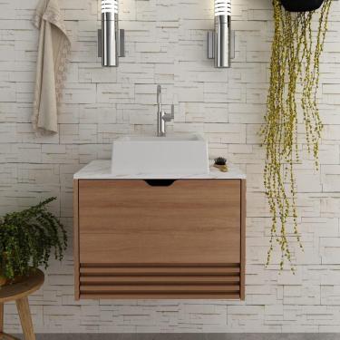 Imagem de Gabinete Banheiro 60Cm Amêndoa/Mármore Branco