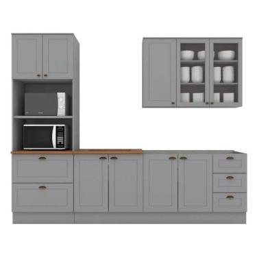 Imagem de Cozinha Completa Americana (1 Aéreo, 2 Balcões, 1 Paneleiro, 1 Complemento) 5 Peças Cinza - Henn