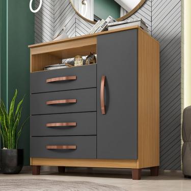 Imagem de Cômoda Sapateira 1 Porta 4 Gavetas Itapema Carvalho Americano- Grafite
