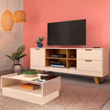 Imagem de Sala De Estar Completa Rack E Mesa De Centro Michigan Detroit Off White-carvalho