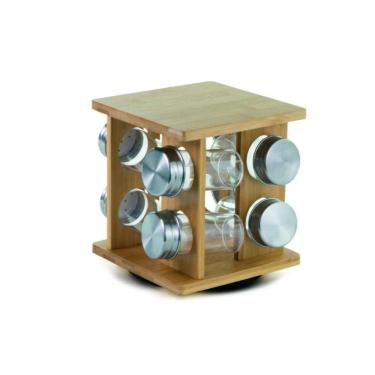 Imagem de Jogo De Porta Condimentos Com Suporte Giratório Em Bambu Com 8 Potes 90ml Mimo Style