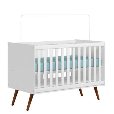 Imagem de Berço Mini Cama Infantil Q Encanto Retrô com Grade de Proteção em MDF e MDP Branco 130 X 70 cm