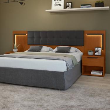 Imagem de Cabeceira Casal - Queen 160cm 2 Mesas De Cabeceiras Com Led Calitan Frassino preto Fosco