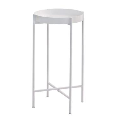 Imagem de Mesa Lateral Redonda Com Bandeja Apoio Sala Aço Collie 30x60 Branco