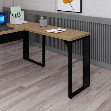 Imagem de Mesa Retangular Auxiliar Direita Esquerda Pé Metálico Amadeirado Preto