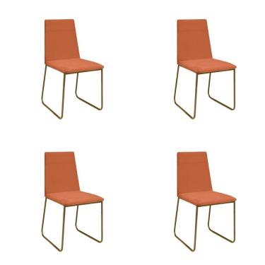 Imagem de Kit 4 Cadeiras De Jantar Cozinha Industrial Lexa Veludo Élpis Móveis Terracota Dourada