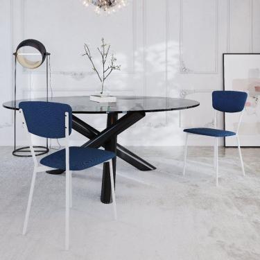 Imagem de Cadeira Fixa Estofada Vintage Retrô Com 2 Unidades Azul -branco