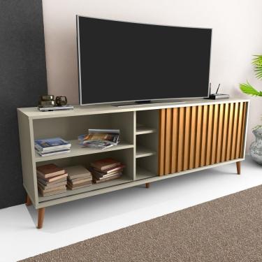 Imagem de Rack Minimalista Bacada Sala Para Tv Até 50 Polegadas Com Porta Deslizante Luara 160x60cm Off White - Ipe