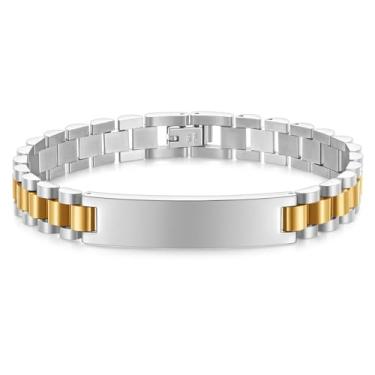 Imagem de MYNENEY Pulseira masculina de aço inoxidável de 10 mm, pulseira de corrente de elos de relógio para homens prata/ouro/preto 19 cm / 21 cm de comprimento joia masculina clássica, 7.68in, Aço inoxidável