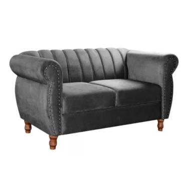 Imagem de Sofá Chesterfield 2 Lugares Realeza Vintage Retrô Suede Cinza Grafite 