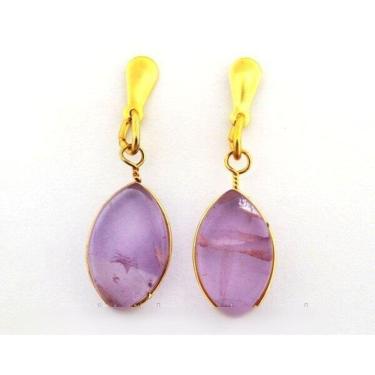 Imagem de Brinco Navete Pedra Ametista Tarracha Dourado