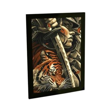 Imagem de Quadro Decorativo Anime Mulher Samurai Ilustração Tigre Decoração Poster Quarto Sala
