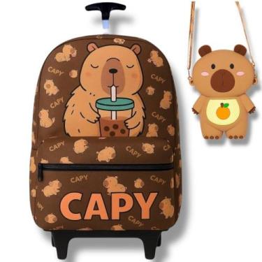 Imagem de Mochila Escolar Rodinhas Capivara Com Bolsinha bag - NoBrand, Marrom