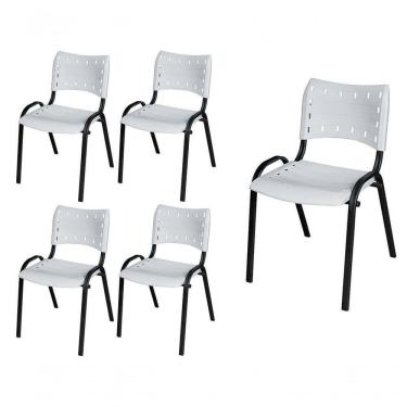 Imagem de Cadeira Iso Base Preto Igreja, Escola, Escritório - Branco Kit 5 Peças