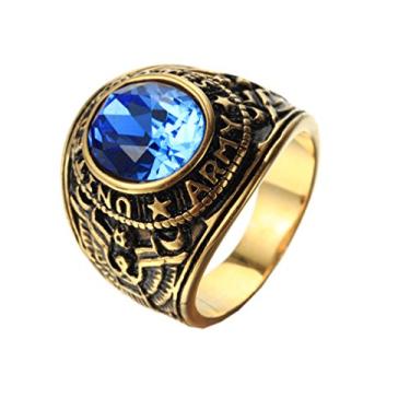 Imagem de HIJONES Anel masculino de aço inoxidável do exército dos Estados Unidos com pedra (4 cores)