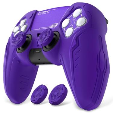Imagem de PlayVital Conjunto de capa de silicone para controle PS5 - compatível com base de carregamento, capa de proteção total com design CyberMech futurista, capa macia com alças de polegar e adesivos - roxo