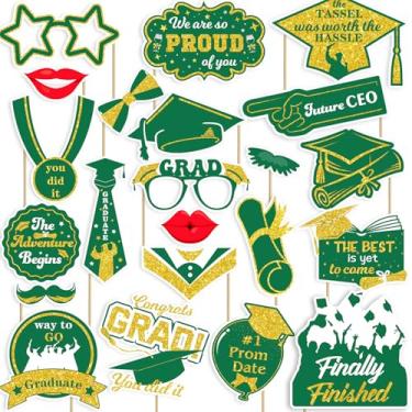 Imagem de SKJIAYEE 22 Peças De Acessórios Para Cabine Fotos Formatura 2025 - Conjunto Parabéns Pela Turma Em Ouro Verde Lembrancinhas Festa, Decoração E Selfie Engraçada