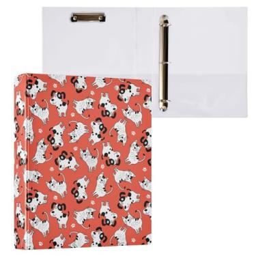 Imagem de Fichário de 3 anéis de desenho animado fofo de cachorro e gato com 3,8 cm decorativo de 3,8 cm com prancheta e 3 bolsos transparentes, comporta 200 folhas de papel tamanho A4 fichários à prova d'água