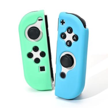 Imagem de DLseego Capa protetora para controles Switch Joy Con, 1 par de capa de TPU de silicone macio portátil de substituição capa de cor pura adequada para Switch e modelo OLED Joy Cons - Verde Azul