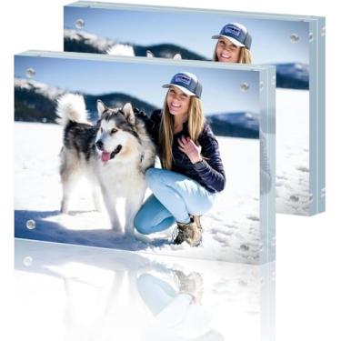 Imagem de 2 porta-retratos de acrílico 9,5 x 12,8 cm, molduras magnéticas de acrílico, imãs de dupla face, moldura transparente para fotos, moldura espessa em pé na mesa de mesa (transparente, 2 peças 8,5 x 12