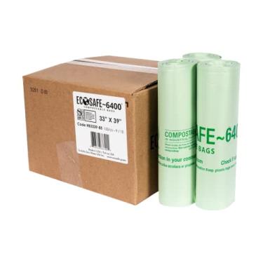 Imagem de EcoSafe -6400 HB3339-85 Bolsa compostável certificada - Sacos verdes de 83,8 x 99 cm para caixote de 35 galões - Forros de lixeira de restos de alimentos resistentes a vazamentos, perfurações e rasgos