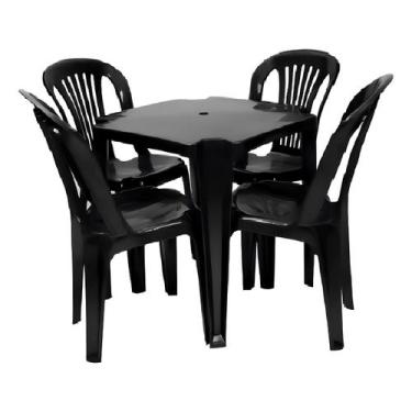 Imagem de Kit Mesa Quadrada De Plástico Com 4 Cadeiras Resistente P/ Jardim Bar 
