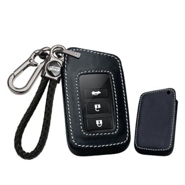 Imagem de HIBEYO Smart Remote Key Fob Cover Fit for Lexus GS NX RX GX RC F ES LS UX LC LX é capa protetora de couro real adequada para acessórios de carro Lexus 2/3/4 Botão B chaveiro preto