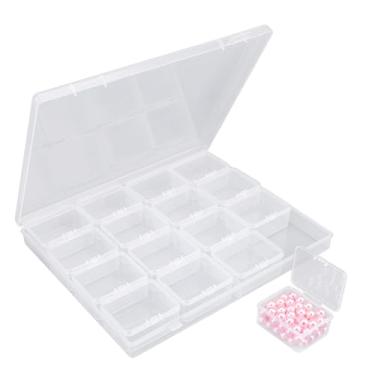 Imagem de Cosics Organizadores e armazenamento de contas, caixa de plástico transparente para artesanato com tampa articulada, 16 mini caixas de armazenamento para artesanato e fabricação de joias, contas de