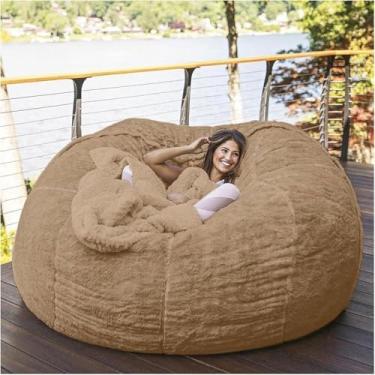 Imagem de Capa De Sofá Gigante Bean Bag, Queen Size, Cinza, Pele Falsa Fofa Macia E Confortável, Lavável, Uso Interno, Família, Crianças, Adultos, Khaki, Queen
