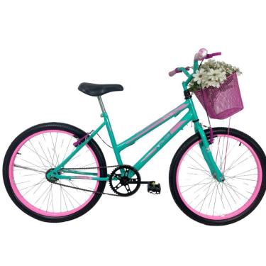 Imagem de Bicicleta Infantil Aro 24 Cesta Feminina Verde Anis / Rosa