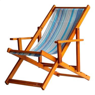 Imagem de Espreguiçadeira Preguiçosa Dobrável Envernizada Mel em Madeira Maciça Tecido