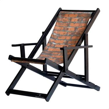 Imagem de Espreguiçadeira Preguiçosa Dobrável Envernizada Black em Madeira Maciça Tecido