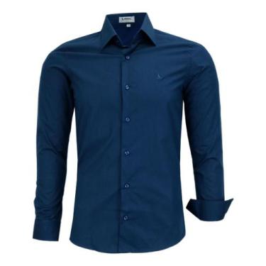 Imagem de Camisa Social Amil Masculina Slim Manga Longa Algodão 1796, Azul, Mari
