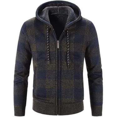 Imagem de Camisola Masculina Com Capuz De Malha Jumper De Malha Robusta Jumper Full Zip Outono Inverno Casaco Hoodies Malha Mens Cardigans Xadrez Moletom Homens Chunky Hoodies Para Homens Full Zip Ou
