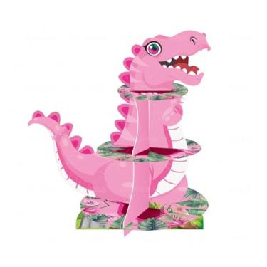 Imagem de predolo Suporte para cupcake de 3 andares, suporte para bolo de dinossauro, torre de sobremesa, para exibição de frutas para cozinha