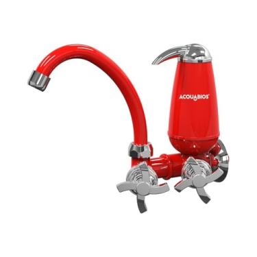 Imagem de FILTRO AQUABIOS COM TORNEIRA QUADRISETA BICA MOVEL 1/4 DE VOLTA VERMELHA/CROMADO PARA PAREDE