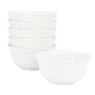 Imagem de Elama Henryi Conjunto de tigelas de 6 peças em relevo com detalhe de aro em porcelana branca de 15 cm, conjunto de utensílios de mesa, utensílios para servir (tigela de 6 peças)