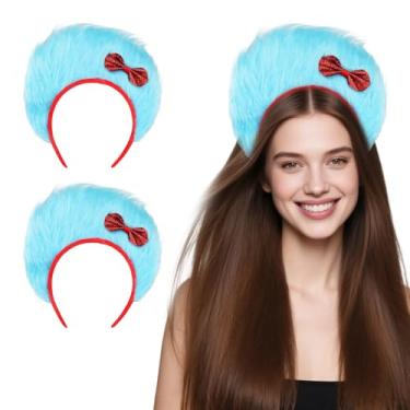 Imagem de Ahzemepinyo 2 Pack Blue Furry Headbands With Red Bow Blue Top Hat Cosplay Costume Accessories Party Photo Props for Halloween Costume Party Supplies
