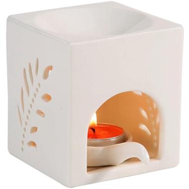 Imagem de Auxmeware Queimador de óleo essencial para óleo perfumado, aquecedor de cera Tealight, aquecedor de óleo, difusor de vela, suporte de luz de chá, quadrado