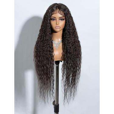 Imagem de Joedir Peruca sintética de 81,3 cm de comprimento, encaracolado, ondulado, frontal, HD, transparente, sem cola, fibra resistente ao calor, linha do cabelo pré-arrancada com cabelo de bebê (cor marrom